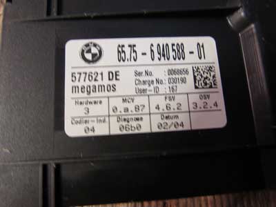 BMW Alarm Motion Sensor Ultra Sonic Module Megamos 65756940588 E60 525i 528i 530i 535i 545i 550i M55